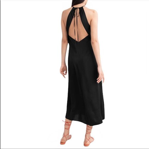 & OTHER STORIES | Black Gathered Halter Satin Look Midi Dress Women’s Size 8 - Picture 2 of 10